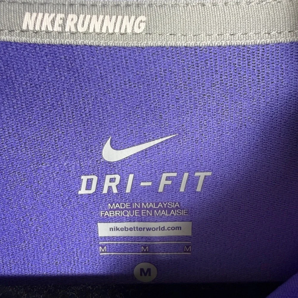 Nike Running Dri-FIT Quarter Zip Purple White Stripe Thumbhole Pullover Medium